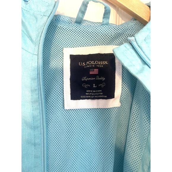 U.S Polo Assn, Full Zip Up HOODED WINDBREAKER Jacket--Size Large | Teal/ Blue - Picture 7 of 10